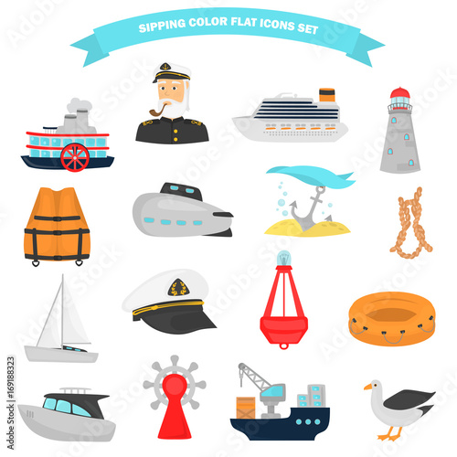 Set of shipping color flat icons for web and mobile design