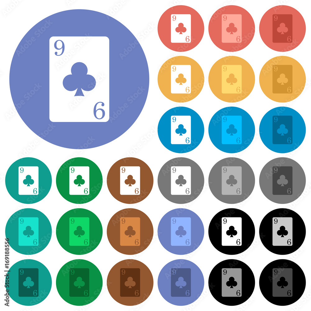 Nine of clubs card round flat multi colored icons Nine of clubs card round flat multi colored icons