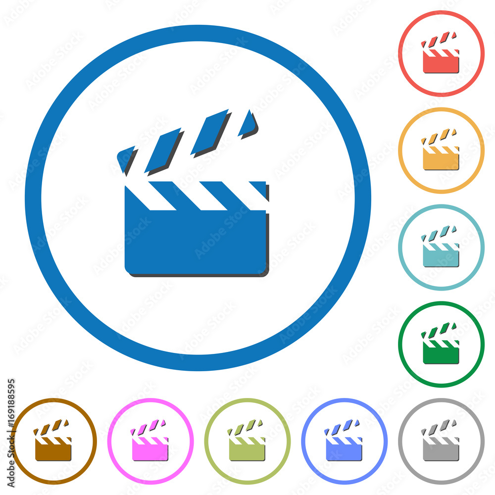 Clapperboard icons with shadows and outlines Clapperboard icons with shadows and outlines
