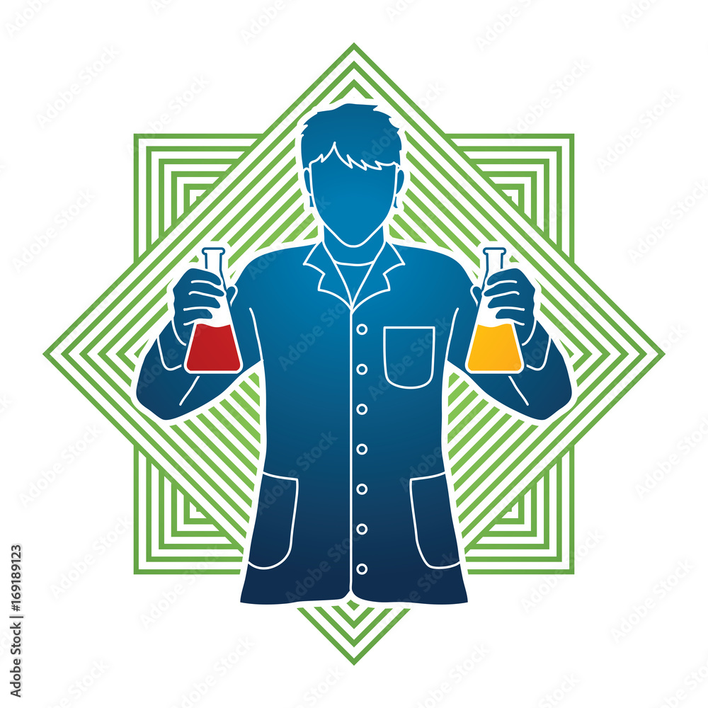 Scientist with flask chemical designed on modern square background graphic vector Scientist with flask chemical designed on modern square background graphic vector