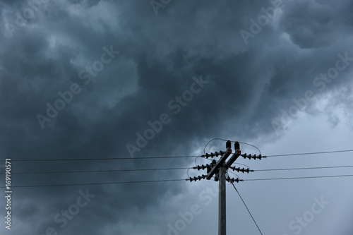 black cloud before rain strom and wire hi votage