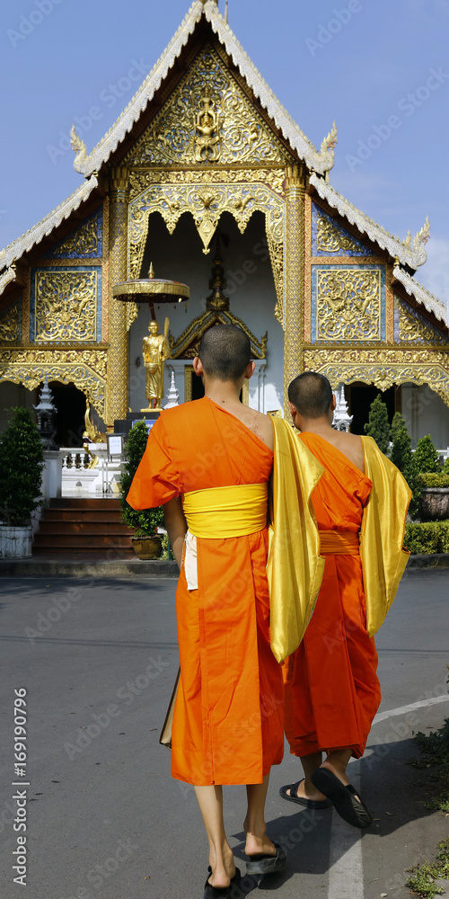 monks come back in temple,chiang mai , Thailand