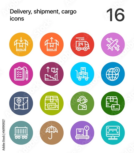 Colorful Delivery, shipment, cargo icons for web and mobile design pack 2