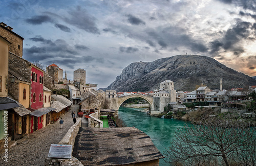 Historical Mostar Bridge (Stari Most) in city of Mostar, Bosnia and Hercegovina. photo