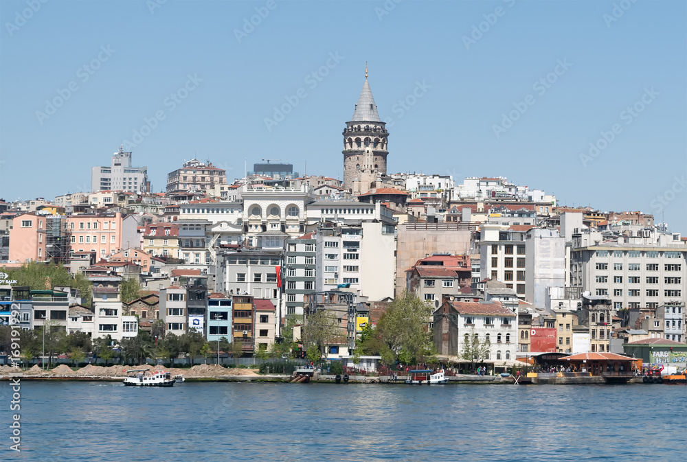 City view of Istanbul, Turkey from the sea overlooking Galata Tower