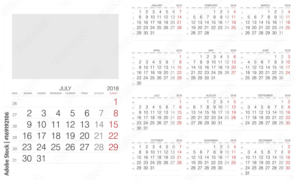 Calendar. 2018 Calendar. Vector print template. Calendar. 2018 Calendar. Vector print template.