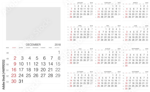 Calendar. 2018 Calendar. Vector print template.