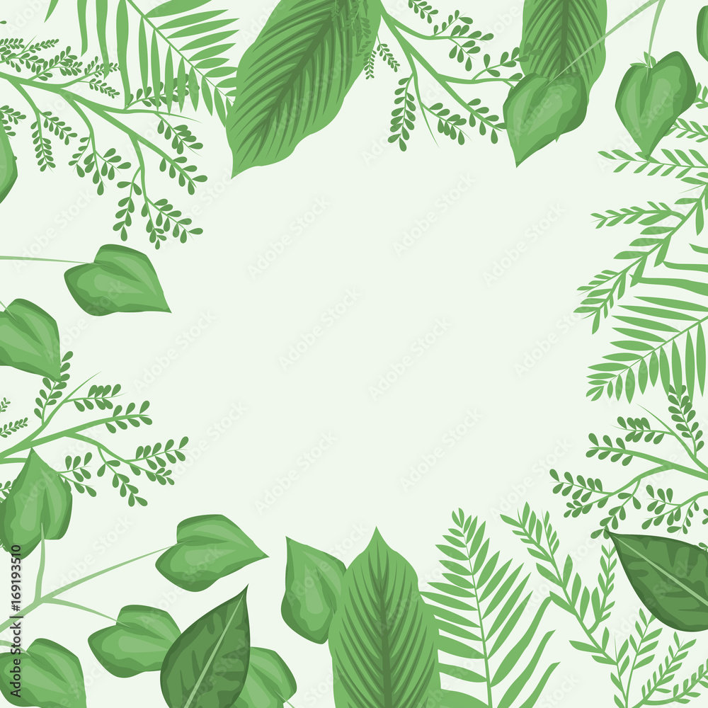 white background with decorative border with leaves and branches vector illustration