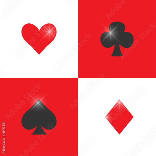 French playing cards suits or pips vector seamless pattern. Casino poker cards or Gambling background. Great for online playing rooms. Club or clover, diamond or tile, spade or pike, heart card suits.