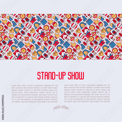 Stand up comedy show concept with thin line icons. Vector illustration for banner, web page, print media.