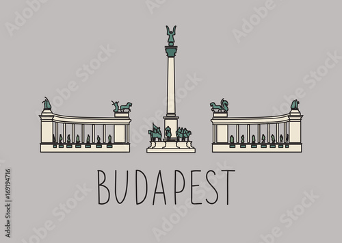 Hand drawing sketch of  the Heroes' Square in Budapest, Hungary. 