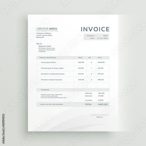clean invoice template vector design photo