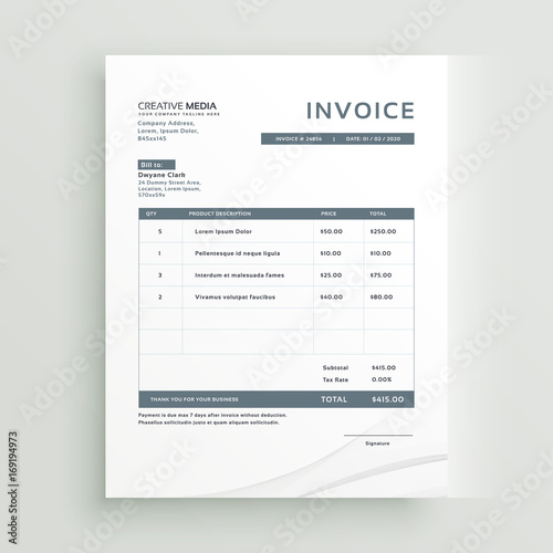 invoice template design in minimal style