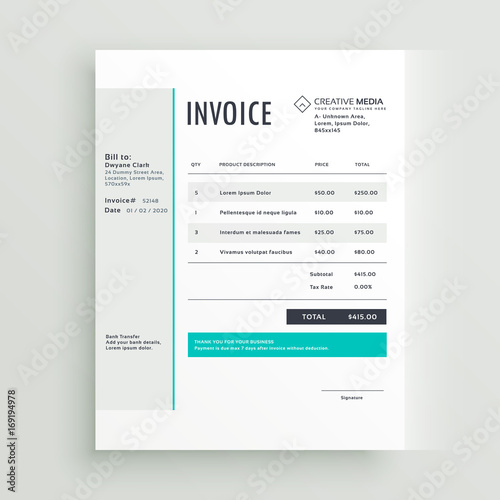 invoice form template design for your billing