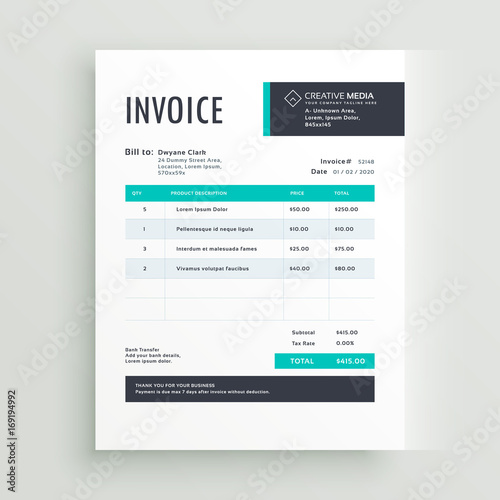 invoice vector template design in blue theme