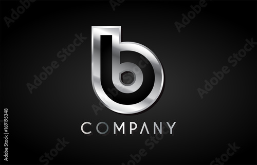 b silver metal alphabet letter icon design