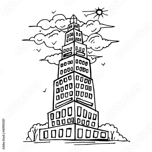  painted multi-storey house isolated on white background