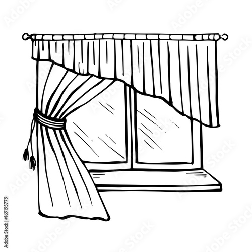 beautiful window with sill tulle and curtains isolated on white background