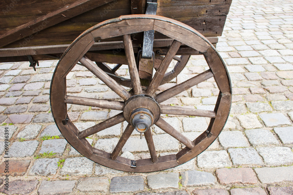 Wooden cart on paving stones