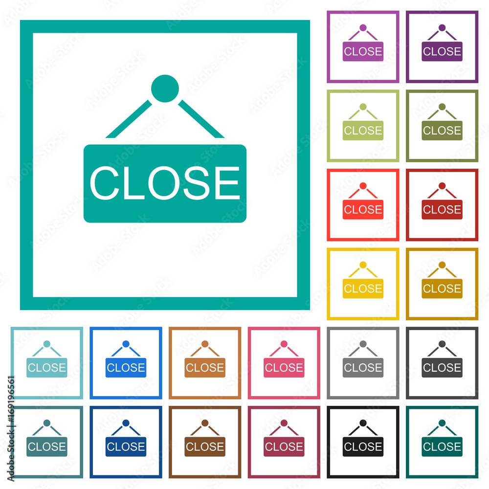 Close sign flat color icons with quadrant frames