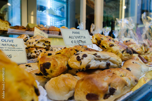 Breads for sale in a bakery, Citta Alta, Bergamo, Italy photo