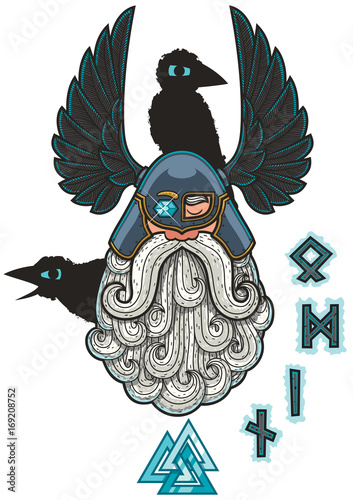 Odin / Cartoon Illustration of the Norse god Odin.