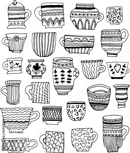 hand drawn doodle vector cups