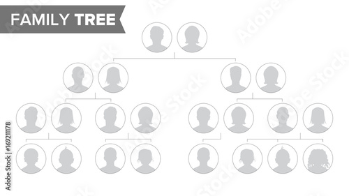 Genealogical Tree Template Vector. Family History Tree With Default People Portraits. Family Tree Chart Illustration