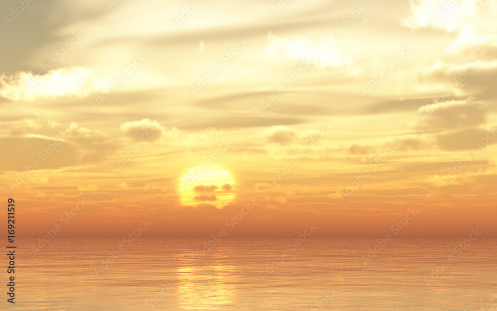 sea sunset or sunrise bright colorful background, 3d abstract sky illustration