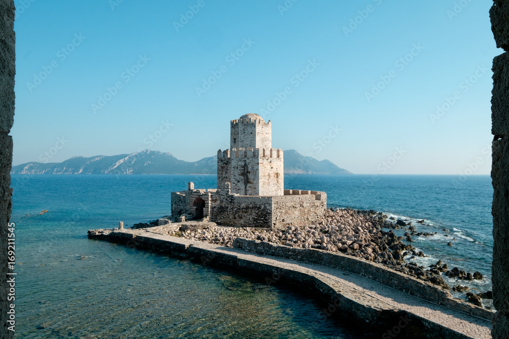 Beautiful old ancient fortress castle on a sea island in Greece