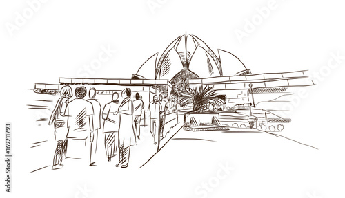 Obraz na płótnie Hand drawn sketch of Humayun's Tomb at New Delhi in vector illustration. Historical place in New Delhi, India. w salonie