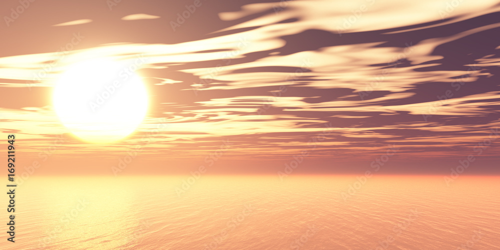 sea sunset or sunrise bright colorful background, 3d abstract sky illustration