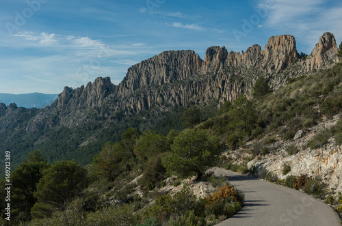 Road across Castellets Ridge near Puig Campana, from near Altea / Benidorm, Spain.