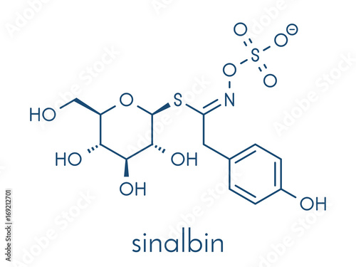 Sinalbin glucosinolate molecule. Present in seeds of white mustard (Sinapis alba). Skeletal formula.