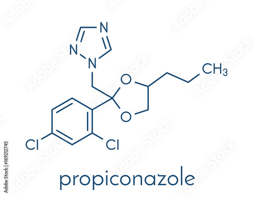Propiconazole antifungal molecule (triazole class). Skeletal formula. photo