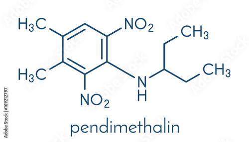 Pendimethalin herbicide molecule. Skeletal formula.
