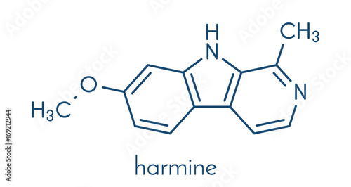Harmine alkaloid molecule. Herbal inhibitor of monoamine oxidase A. (MAO-A). Skeletal formula.