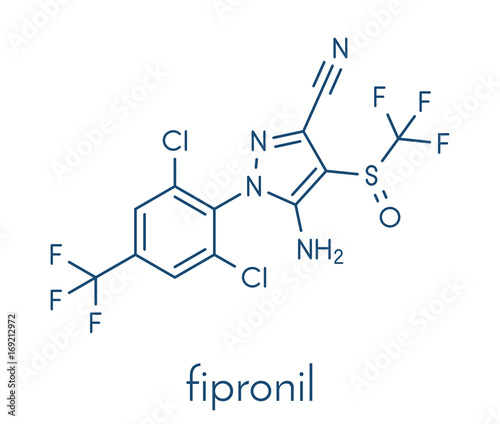 Fipronil insecticide molecule. Skeletal formula. photo