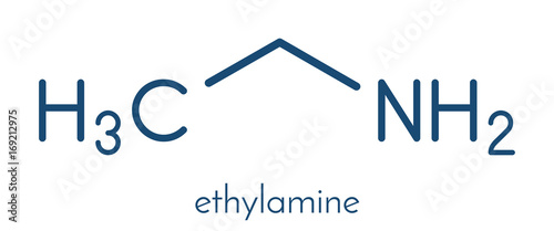 Ethylamine organic base molecule. Skeletal formula.
