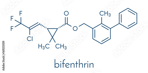 Bifenthrin insecticide molecule (pyrethroid class). Skeletal formula.