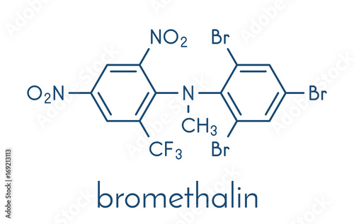 Bromethalin rodenticide molecule (rat poison). Skeletal formula. photo