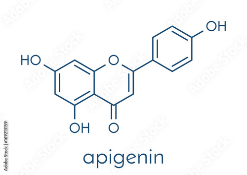 Apigenin yellow herbal dye molecule. Skeletal formula.