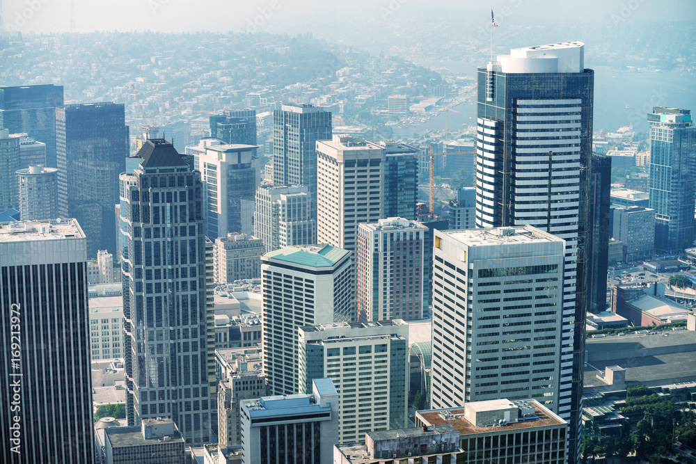 Aerial view of Seattle skyscrapers, WA