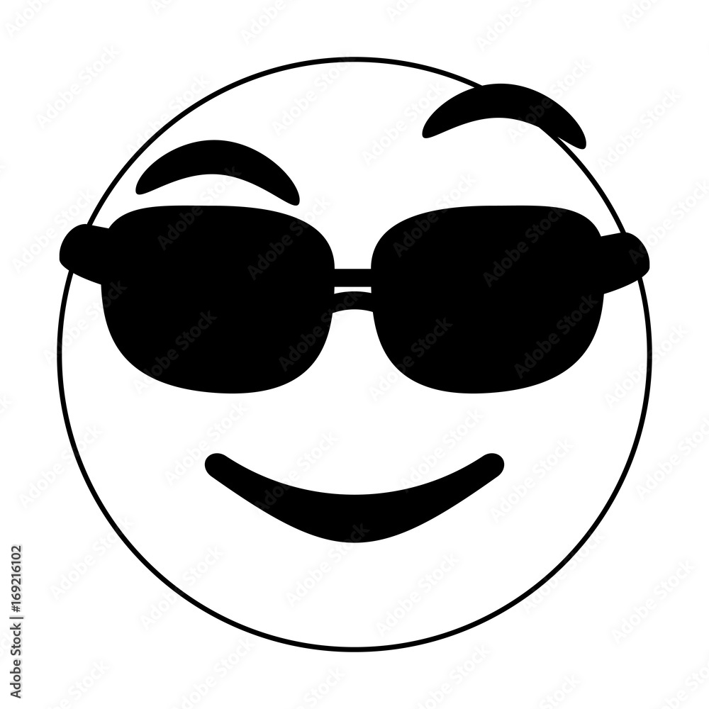 Black and white cool emoji over white background vector illustration