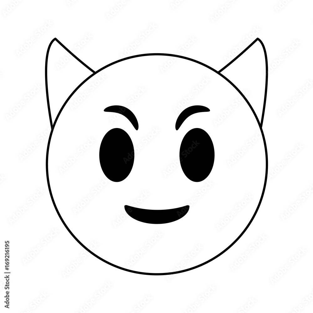 Black and white devil emoji over white background vector illustration
