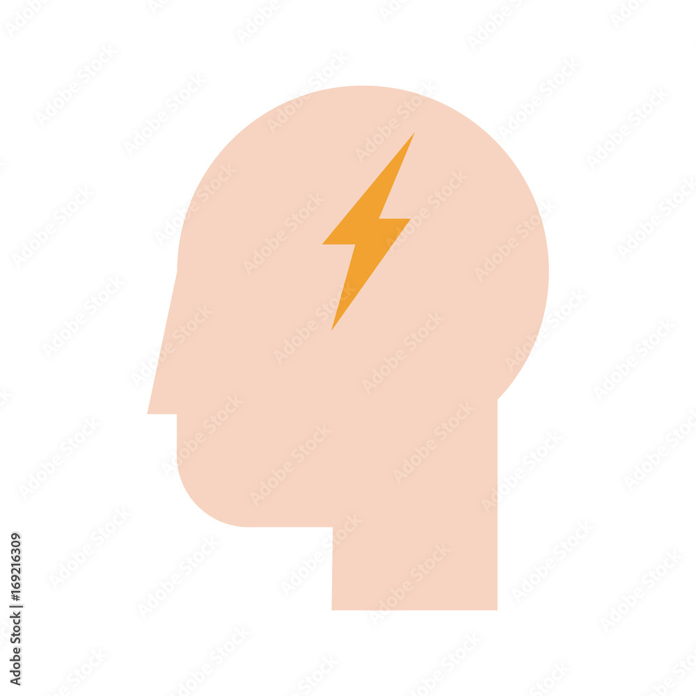 human head profile sideview with lightning ray inside icon image vector illustration design 