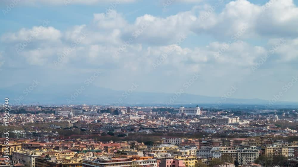 Timelapse of clouds over the Rome and Vittoriano National Monument. Rome, Italy. April, 2016. Timelapse of clouds over the Rome and Vittoriano National Monument. Rome, Italy. April, 2016.