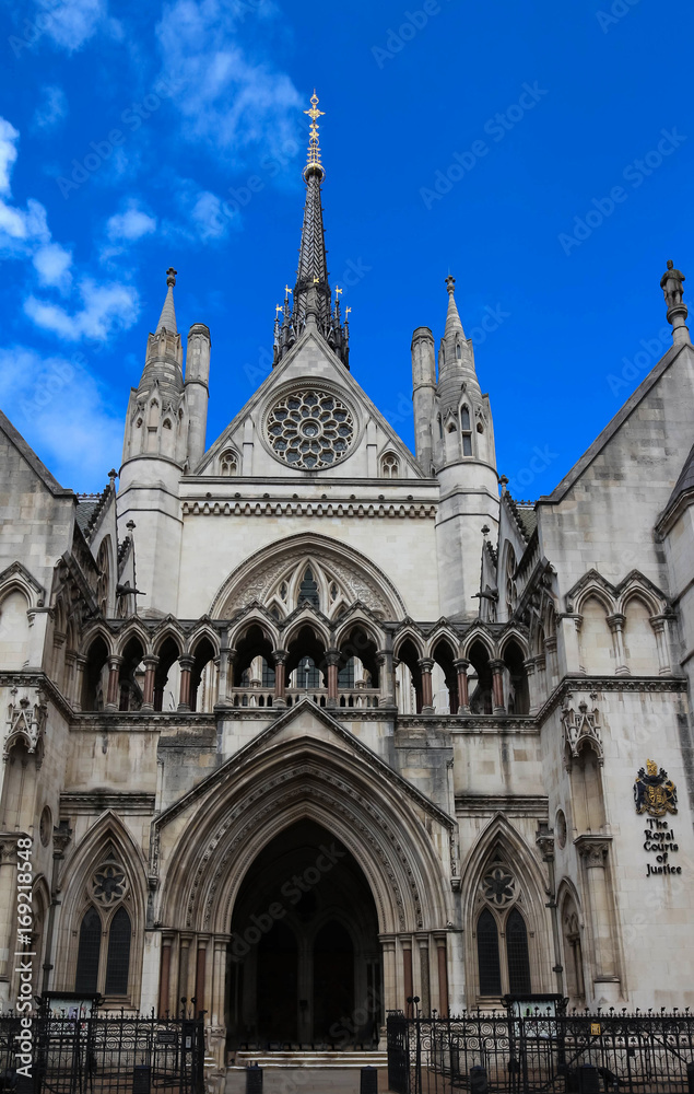 Historical building and entrance of Royal Courts of Justice in London ,England.