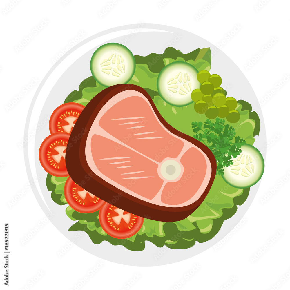 gourmet dish with meat steak icon over white background vector illustration gourmet dish with meat steak icon over white background vector illustration