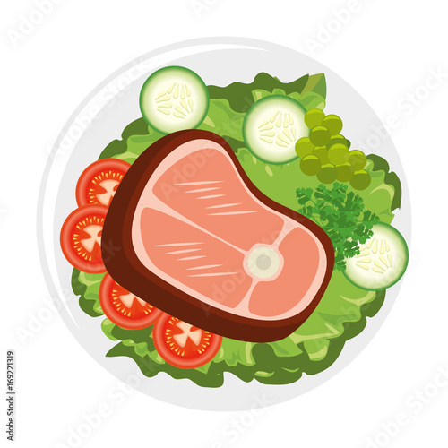 gourmet dish with meat steak icon over white background vector illustration